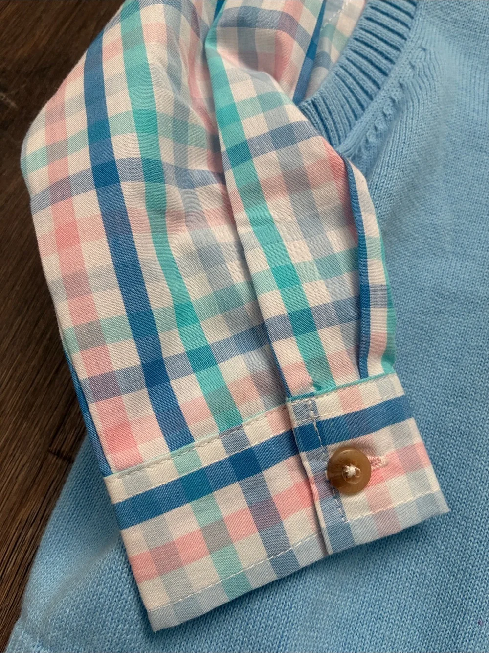 Nautica Light Blue Sweater Vest with Plaid Shirt - 2T